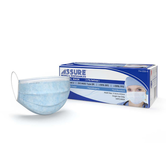 Picture of Assure Adult Surgical Mask with Loop (Blue) 50s