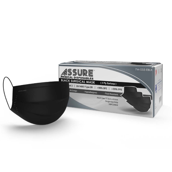 Picture of Assure Adult Surgical Mask with Loop (Black) 50s