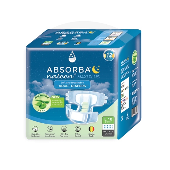 Picture of Absorba Nateen Maxi Plus Adult Diapers L 10s