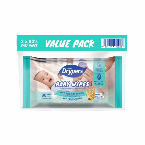 Picture of Drypers Baby Wipes Natural Oat Kernel Value Pack 2x80s