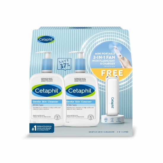 Picture of Cetaphil Gentle Skin Cleanser 1L Twinpack + Portable Fan