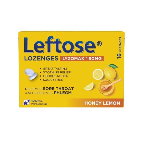 Picture of Leftose Lozenges  Lyzomax 90mg Honey & Lemon 16s