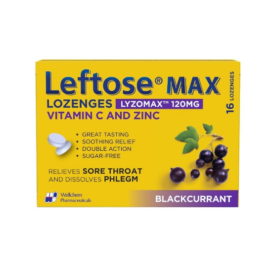 Picture of Leftose Max Lozenges Lyzomax 120mg Blackcurrent 16s